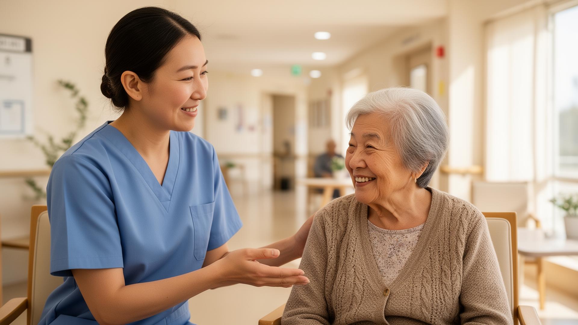 Aged care leader supporting a resident
